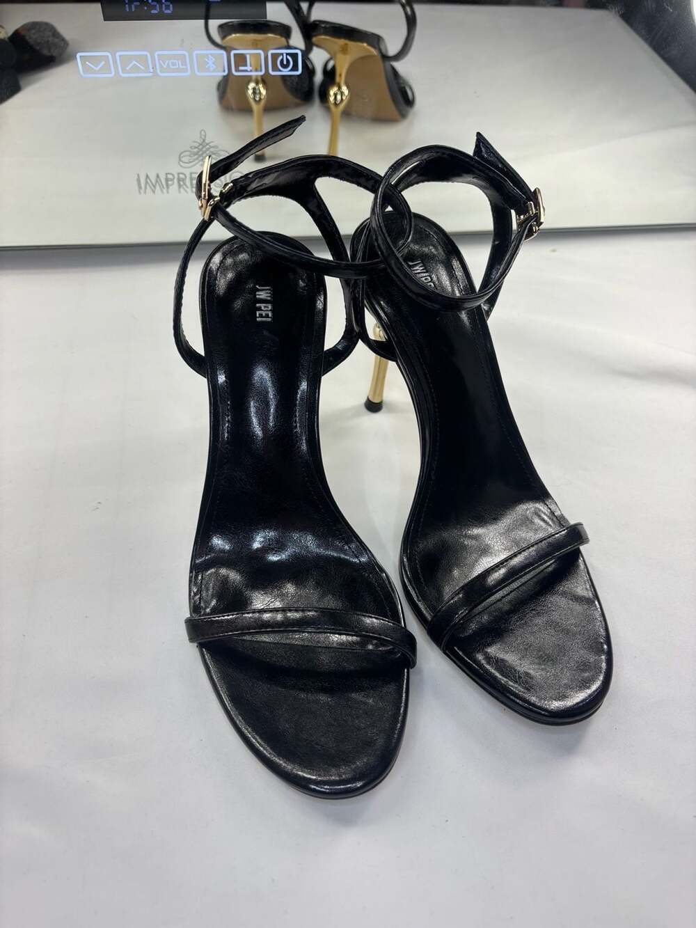 JW PEI Alivia Gold Metal Heel Sandals in Black - Picture 5 of 11